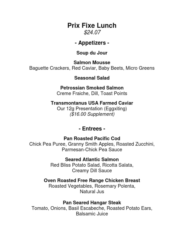 Prix Fixe Lunch and Dinner Menu Options | PDF
