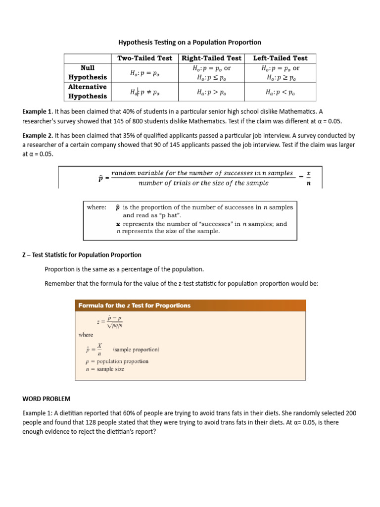 Hypothesis Test For Proportion | PDF | Statistics | P Value