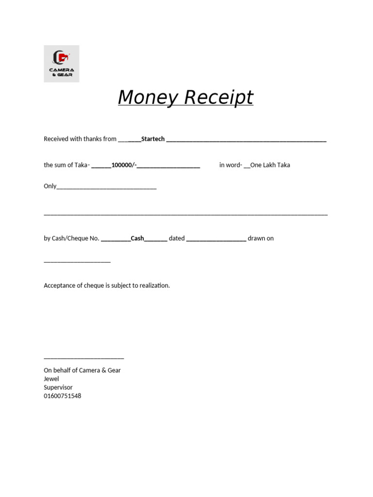 Money Receipt: - Startech | PDF