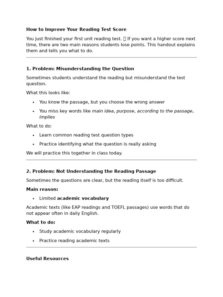 How To Improve Your Reading Test Score | PDF