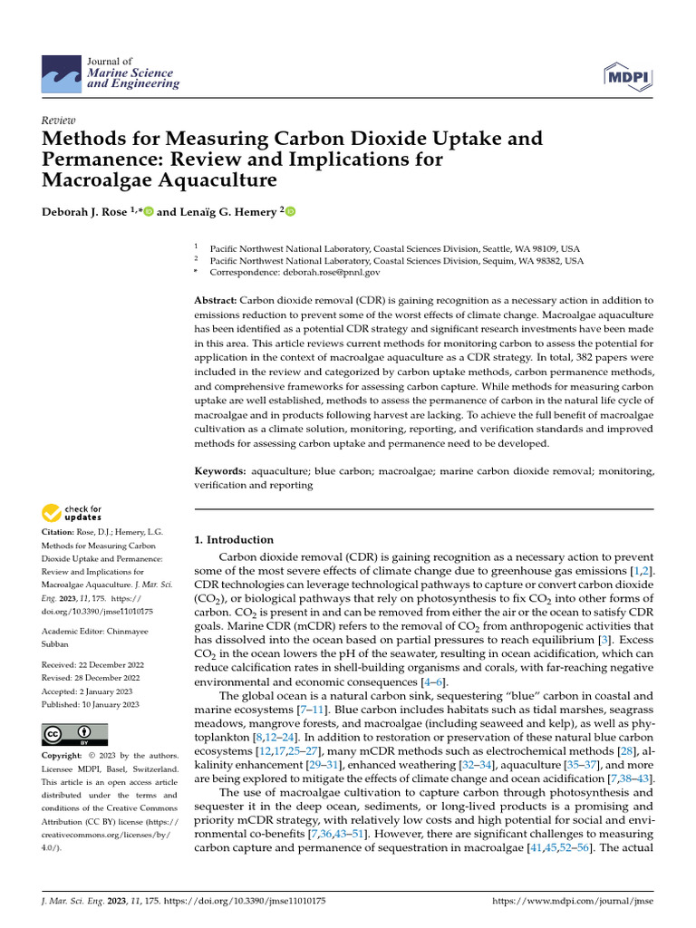 Ethods For Measuring Carbon Dioxide Uptake and Permanence, Review and ...