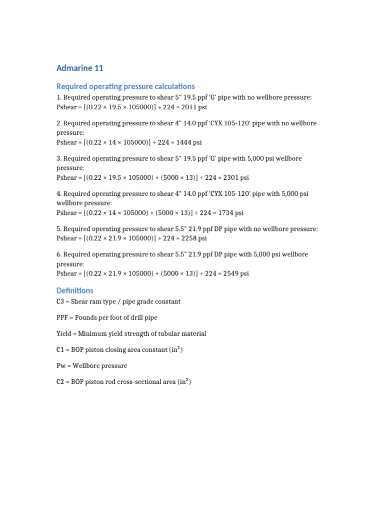 Admarine 11 Shear Pressure Calculations | PDF