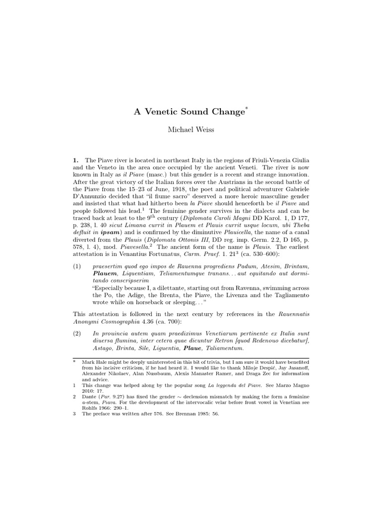 A Venetic Sound Change | PDF | Linguistics