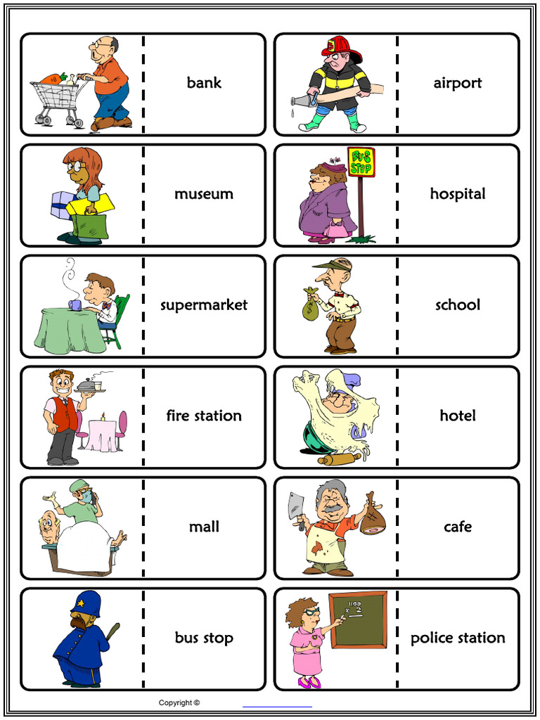 Places in A City Vocabulary Esl Printable Dominoes Game For Kids | PDF