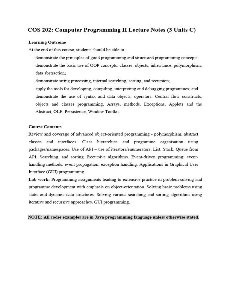 Cos 202 Comp Prog II | PDF | Method (Computer Programming ...