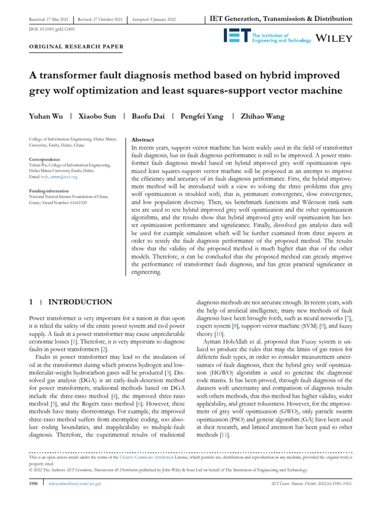 A Transformer Fault Diagnosis Method Based On Hybr | PDF | Support ...
