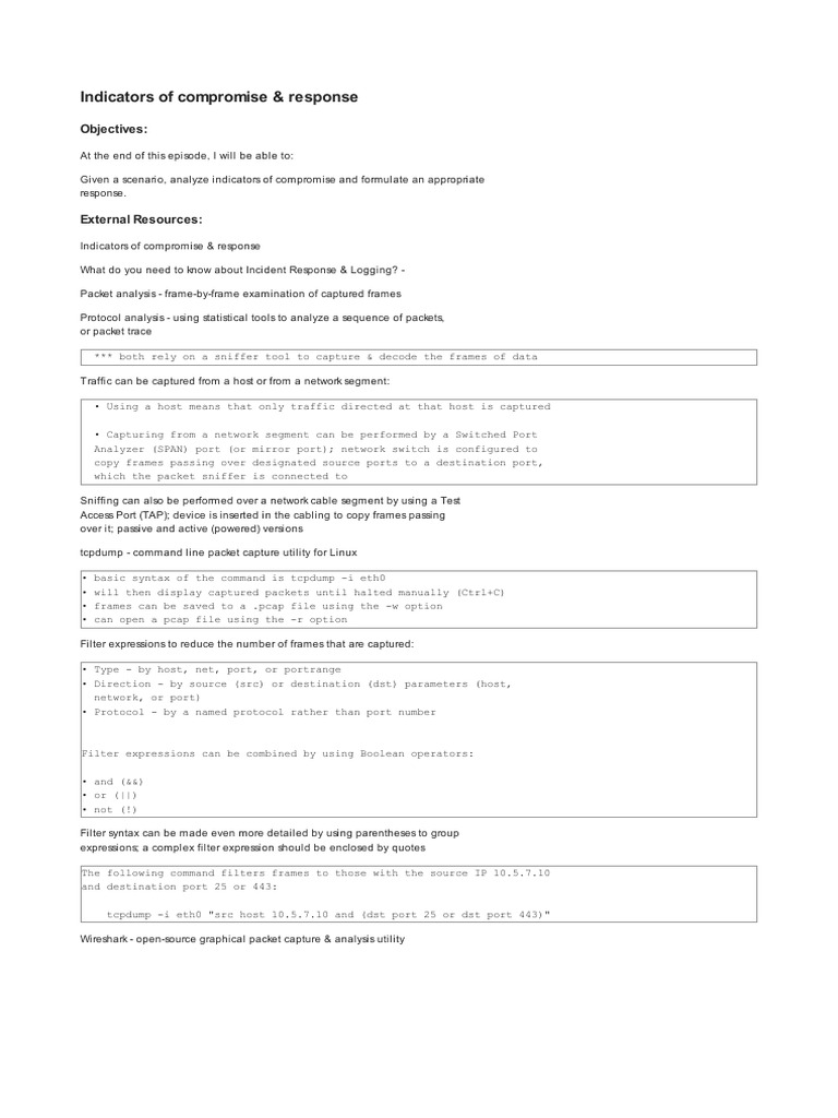 2 2 Indicators of Compromise & Response | PDF | Computer Network ...