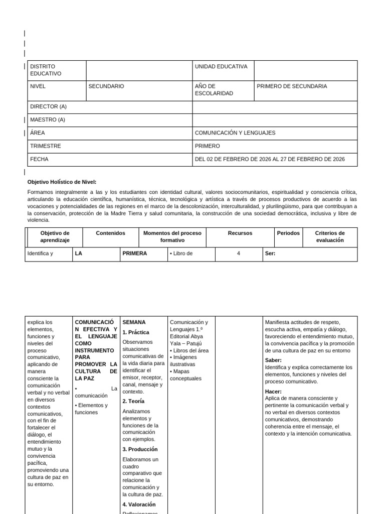 Pdc Lenguaje 1ro Sec. | PDF | Comunicación | Comunicación no verbal