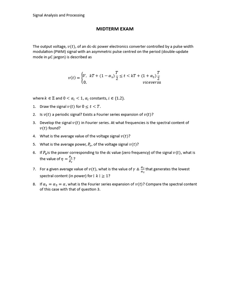 Signal Analysis and Processing - Midterm Exam | PDF | Power Electronics ...