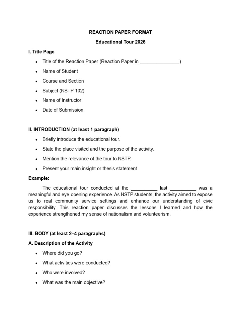 Reaction Paper Format Educational Tour | PDF | Cognition | Human ...