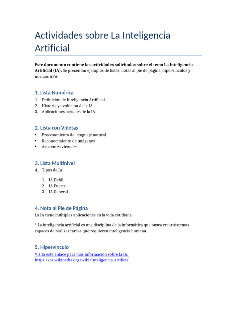 Inteligencia Artificial Actividades | PDF