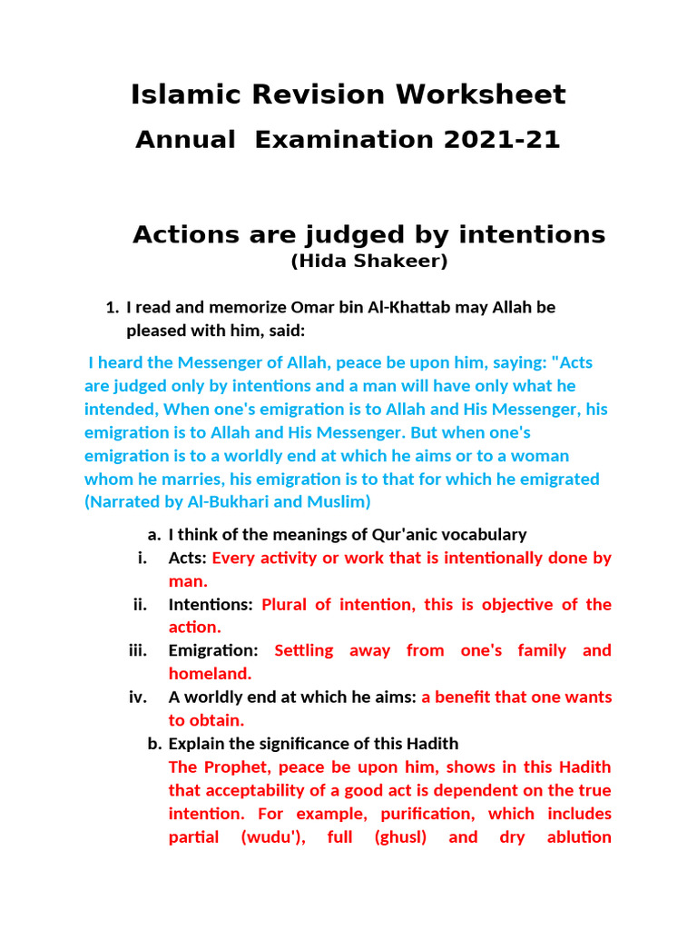Chapter-Actions Are Judged by Intentions Revision Worksheet | PDF ...