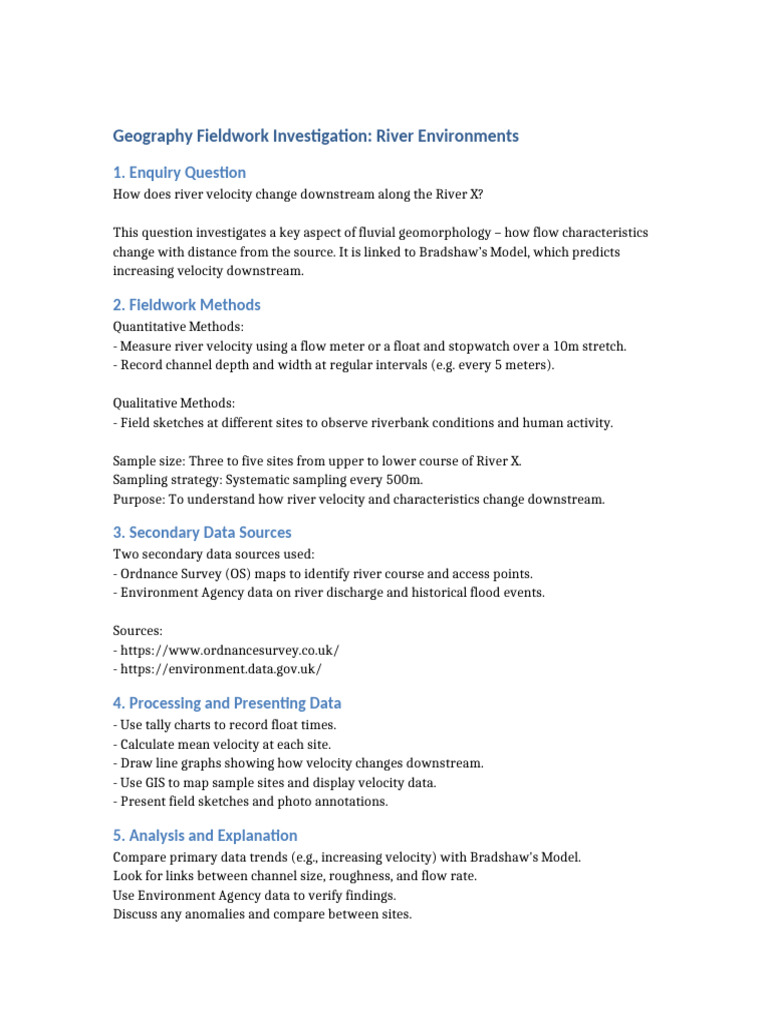Geography Fieldwork River Environments | PDF