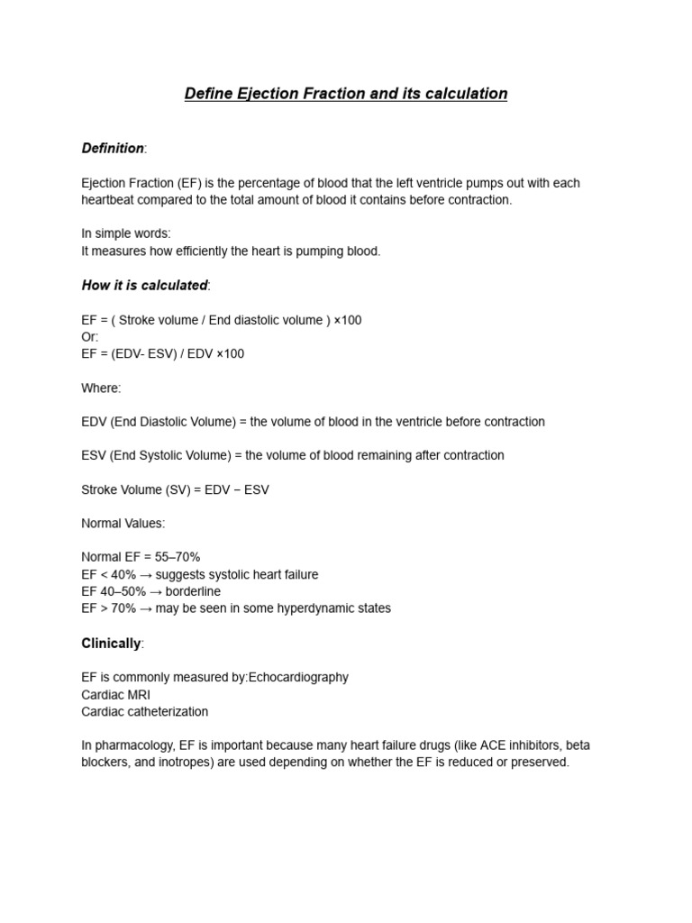 Define Ejection Fraction and Its Calculation | PDF