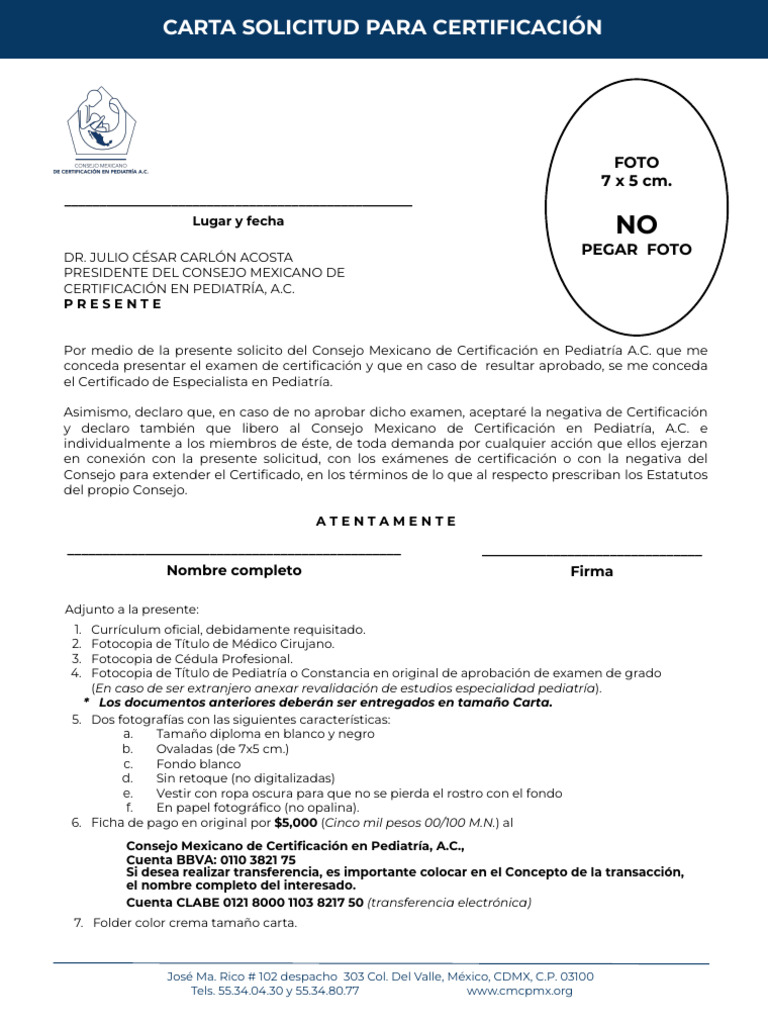 Carta de Solicitud Certificacion | PDF