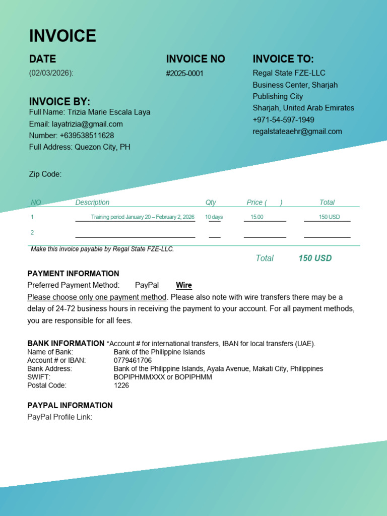 Invoice 2025-0001 Laya | PDF