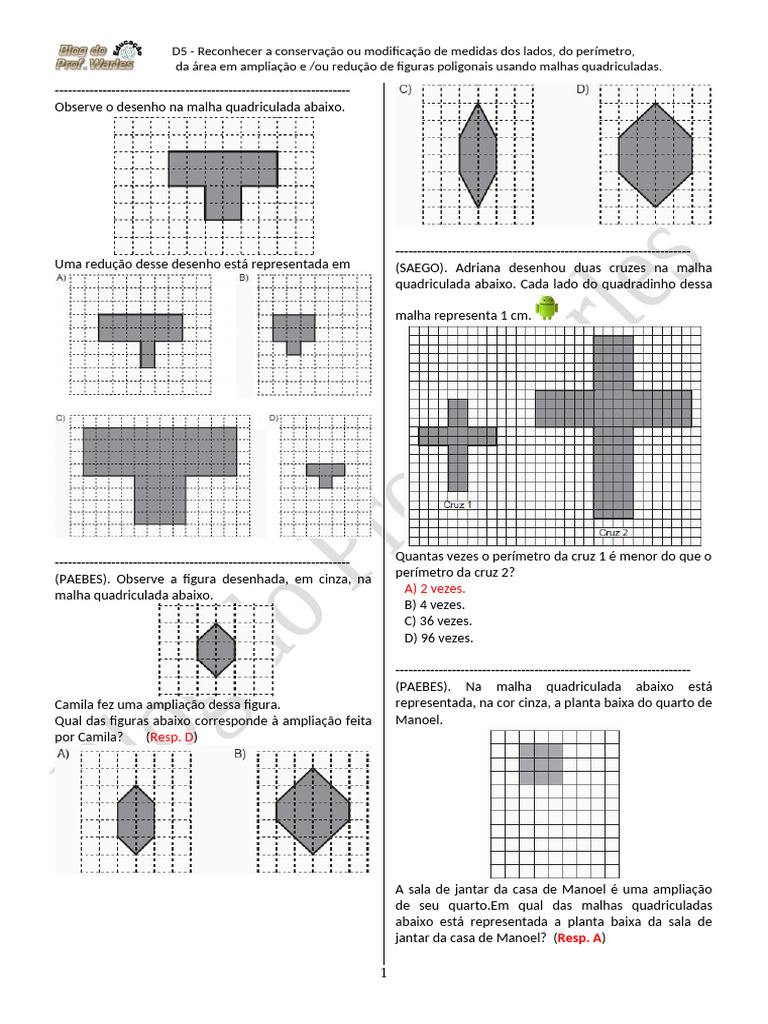 D5 5º ANO Mat Blog Do Prof Warles | PDF | Metro