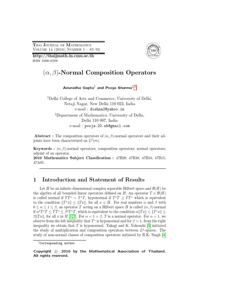 (Alfa, Beta) - Normal Composition Operators | PDF | Geometry | Algebra
