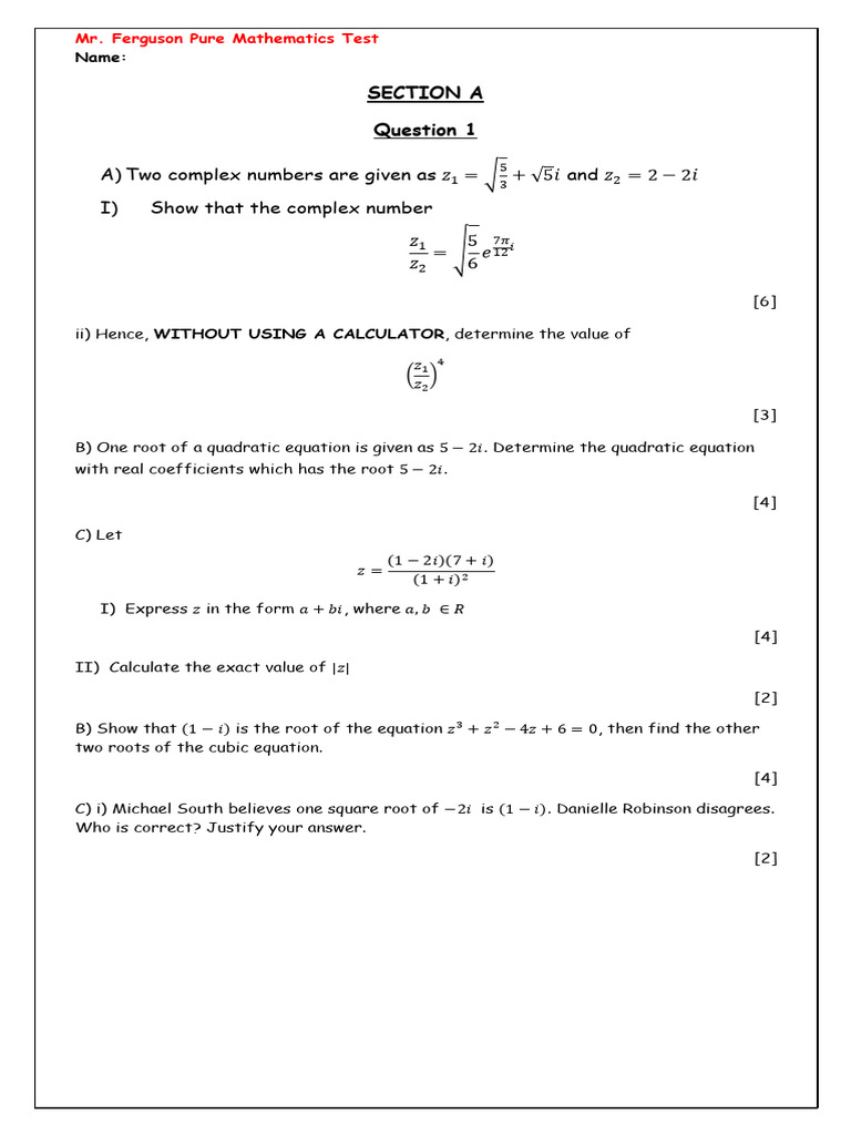 Complex Numbers 2024 Test U2 | PDF | Equations | Square Root