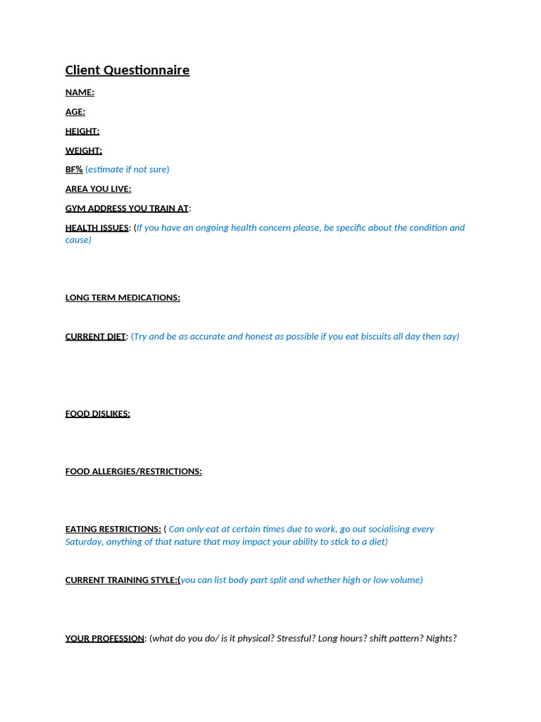 Client Questionaire Master | PDF
