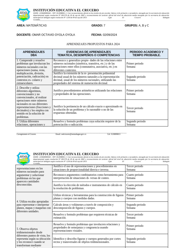 Dba Con Desempeños Septimo Grado | PDF | Número racional | Ecuaciones