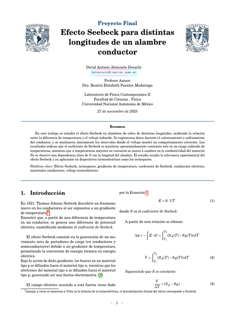 Reporte Seebeck | PDF | Electromagnetismo | Ramas de la termodinámica