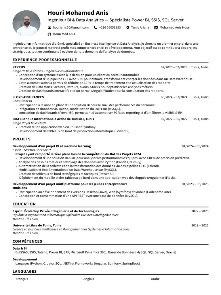 Houri Mohamed Anis CV | PDF | Informatique décisionnelle | MySQL