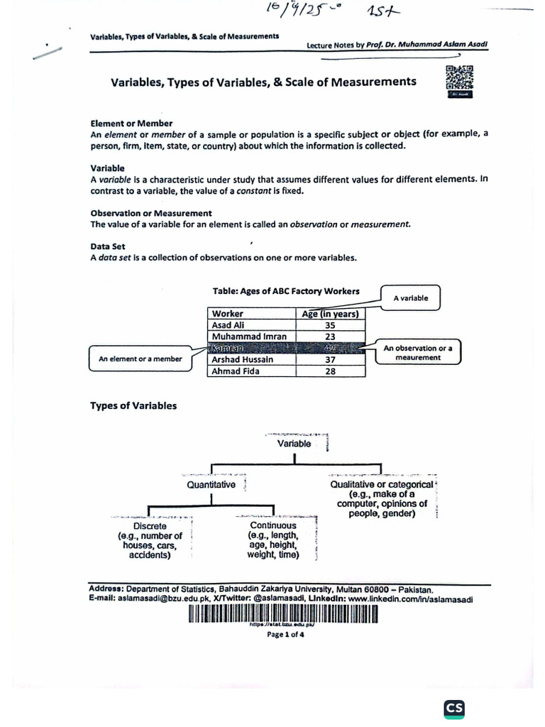 Variables, Types and Scale of Measurement | PDF