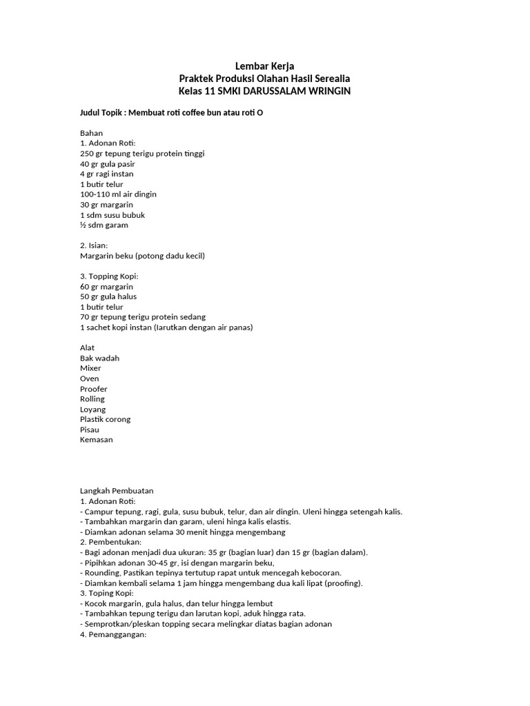 Lembar Kerja Roti O | PDF
