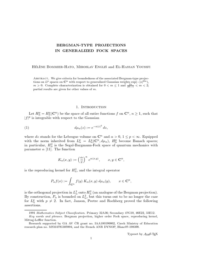 Bergman-Type Projections in Generalized Fock Spaces | PDF | Mathematics ...
