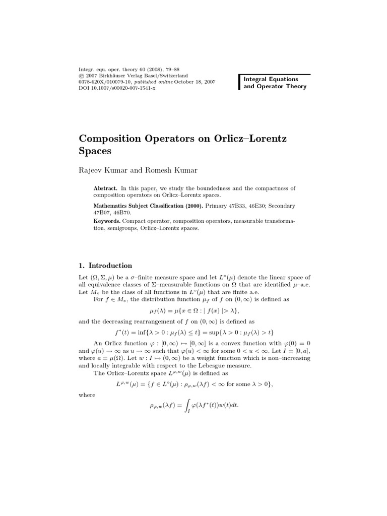 Composition Operators On Orlicz-Lorentz Space | PDF | Banach Space ...