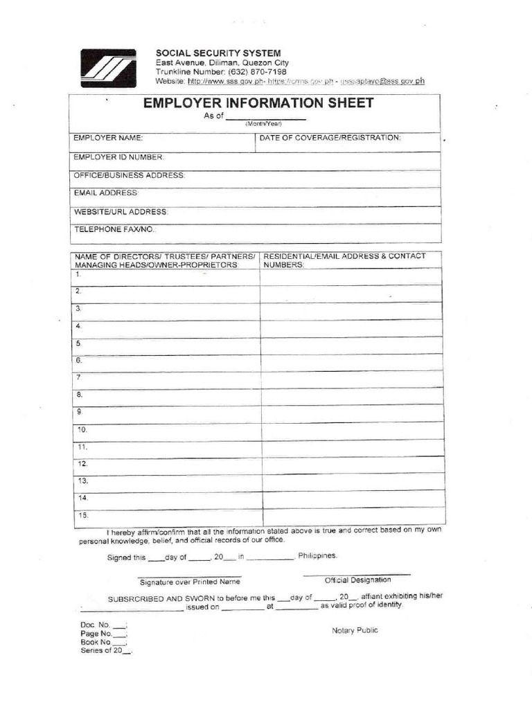 SSS - Employer Information Sheet | PDF