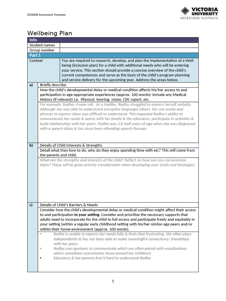 ECE6008 Wellbeing Plan Template 2023 | PDF | Developmental Disabilities ...
