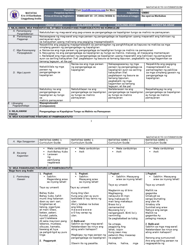 DTC DLL Matatag GMRC 1 q4 w5 | PDF