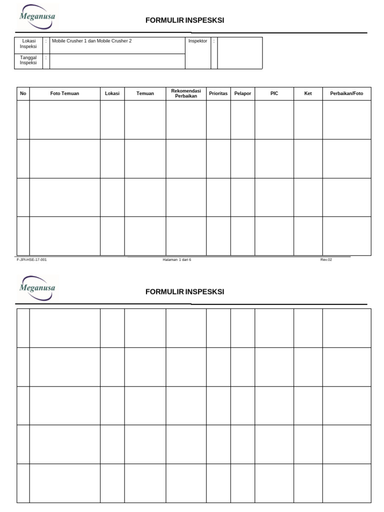 Form Inspeksi Meganusa | PDF