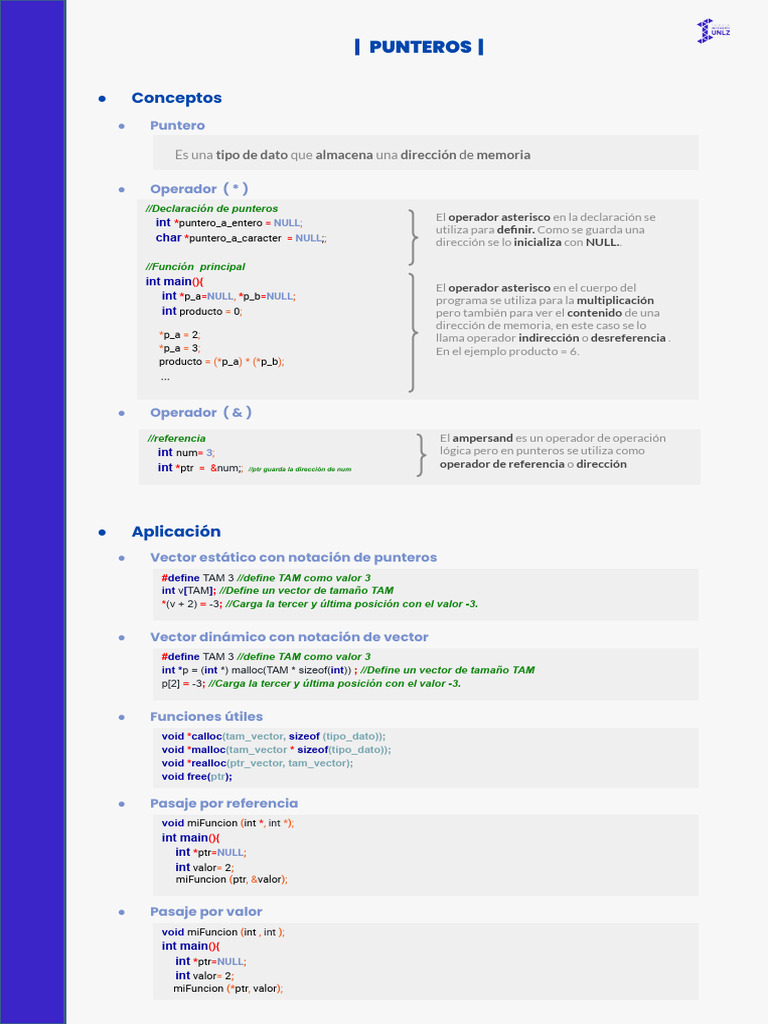 Unidad 7 - Memo - Punteros | PDF | Puntero (Programación de computadora ...