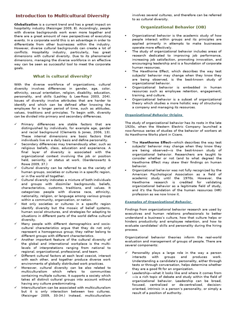 Introduction To Multicultural Diversity | PDF | Organizational Behavior ...