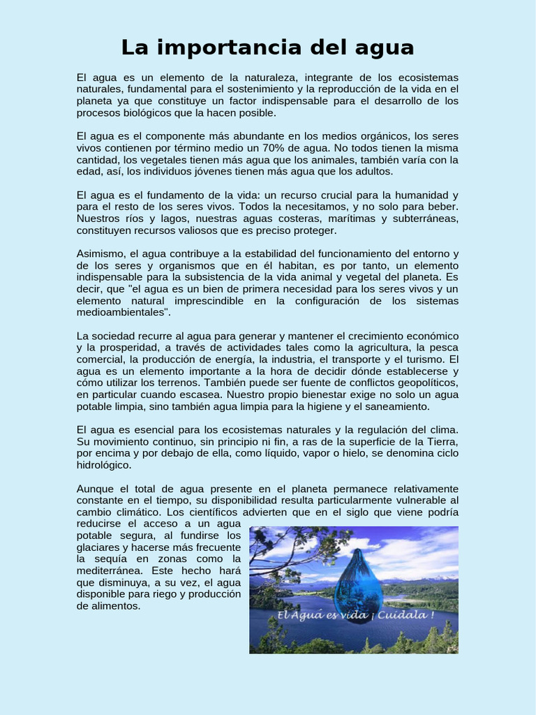 La Importancia Del Agua | PDF | Agua | Ciencia medioambiental
