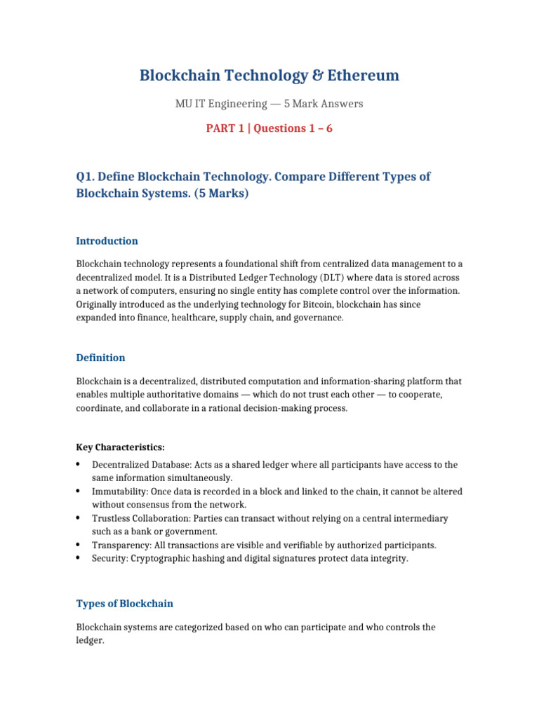 Blockchain Part1 Q1 To Q6 | PDF | Cryptocurrency | Computing