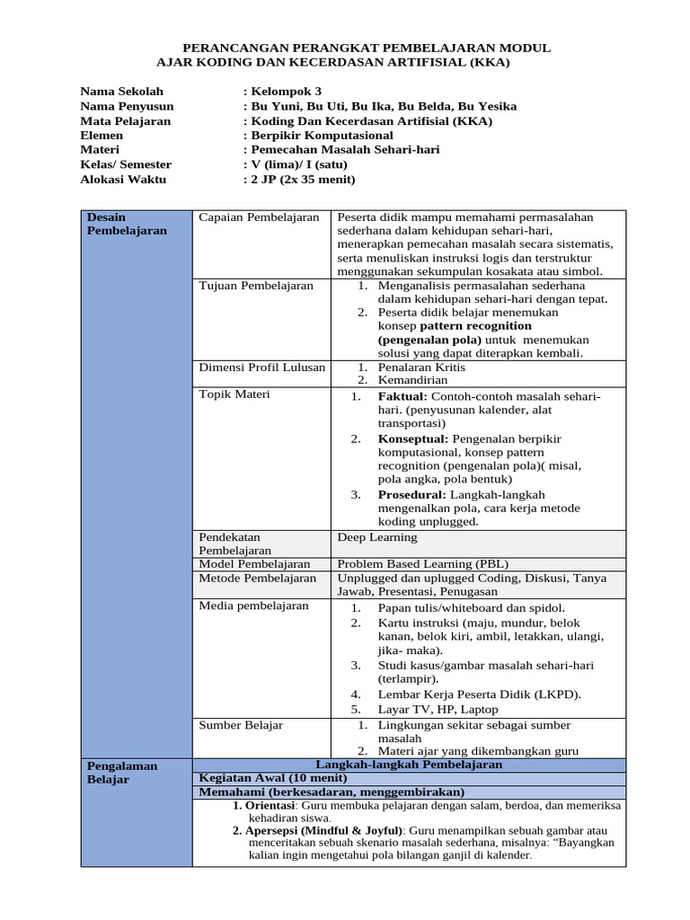 RPP Modul Ajar Koding Dan Kecerdasan Artifisial (KKA) | PDF