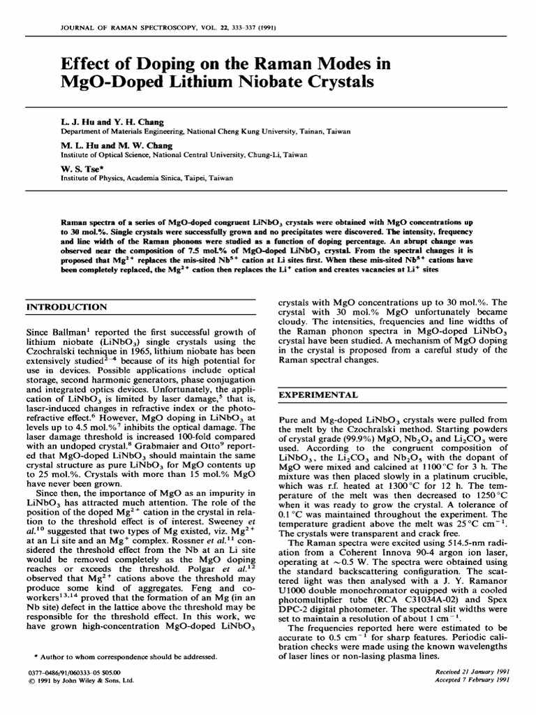 Hu 1991 | PDF | Raman Spectroscopy | Optics