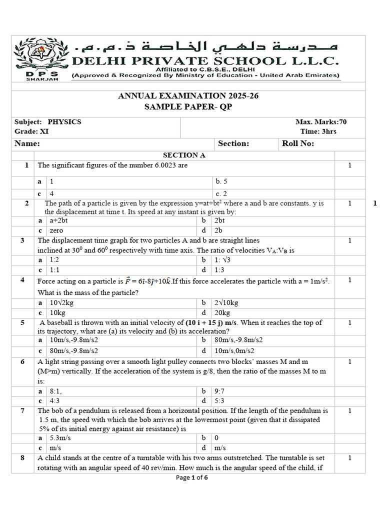 Annual Exam - Sample Paper - QP | PDF | Force | Velocity