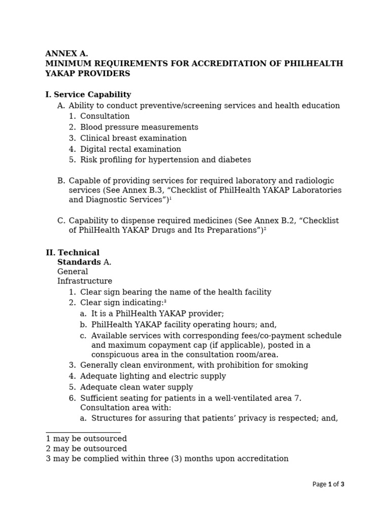 Annex A. Minimum Requirements For Accreditation of Philhealth Yakap ...