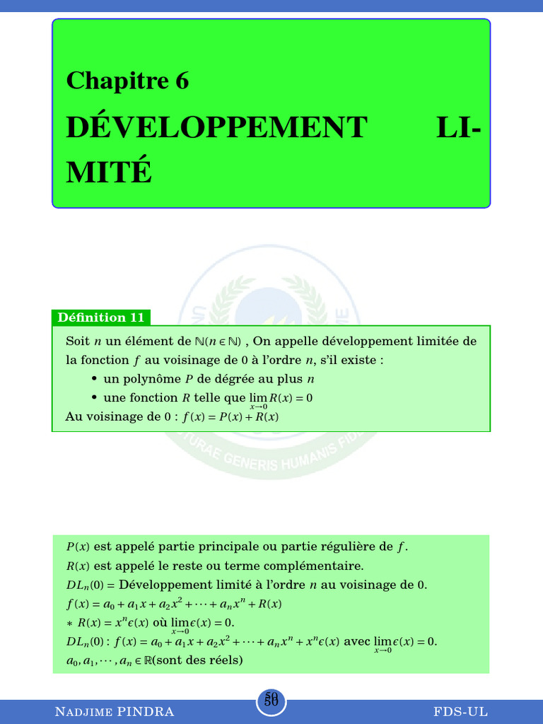 Chap 5Developpement Limité PDF Tangente (géométrie) Algèbre — free download