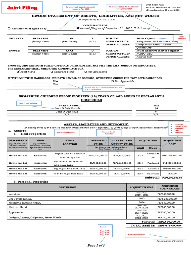 Sample Saln Form For Joint Filling1 | PDF | Affidavit