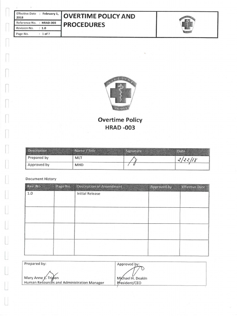 Hrad-003 Overtime Policy | PDF