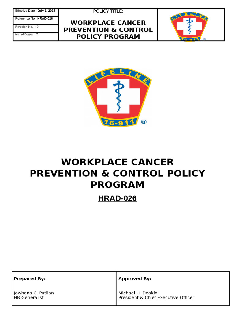 Hrad-026 Workplace Cancer Prevention & Control Policy Program | PDF ...