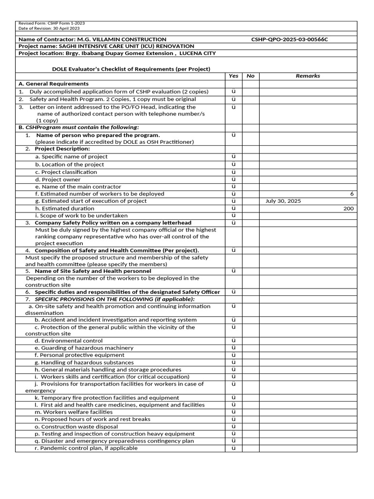 Revised Form-AV Construction&Supply | PDF | Occupational Safety And ...