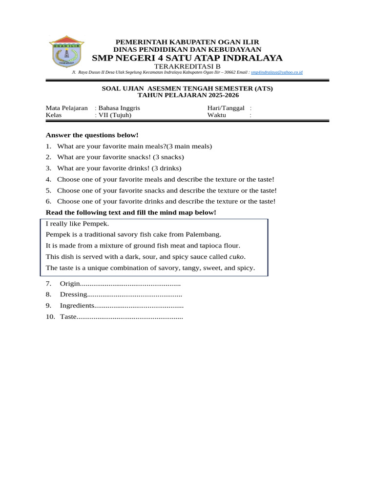 Mid Semester Genap Bahasa Inggris Vii | PDF