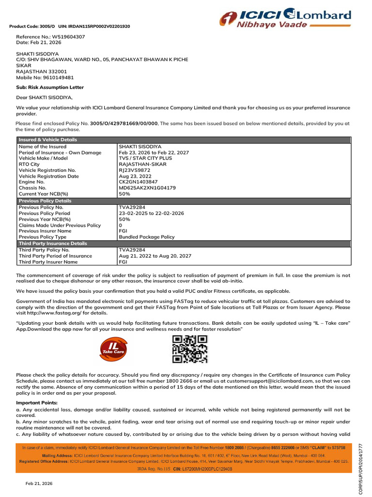 Sub: Risk Assumption Letter | PDF | Insurance | Business Law